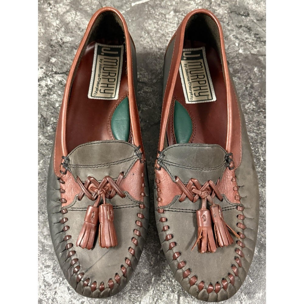 J. Murphy Men's Tassel Moc-Toe Loafer Slip-On Colorblock Gray Brown Sz 8M
